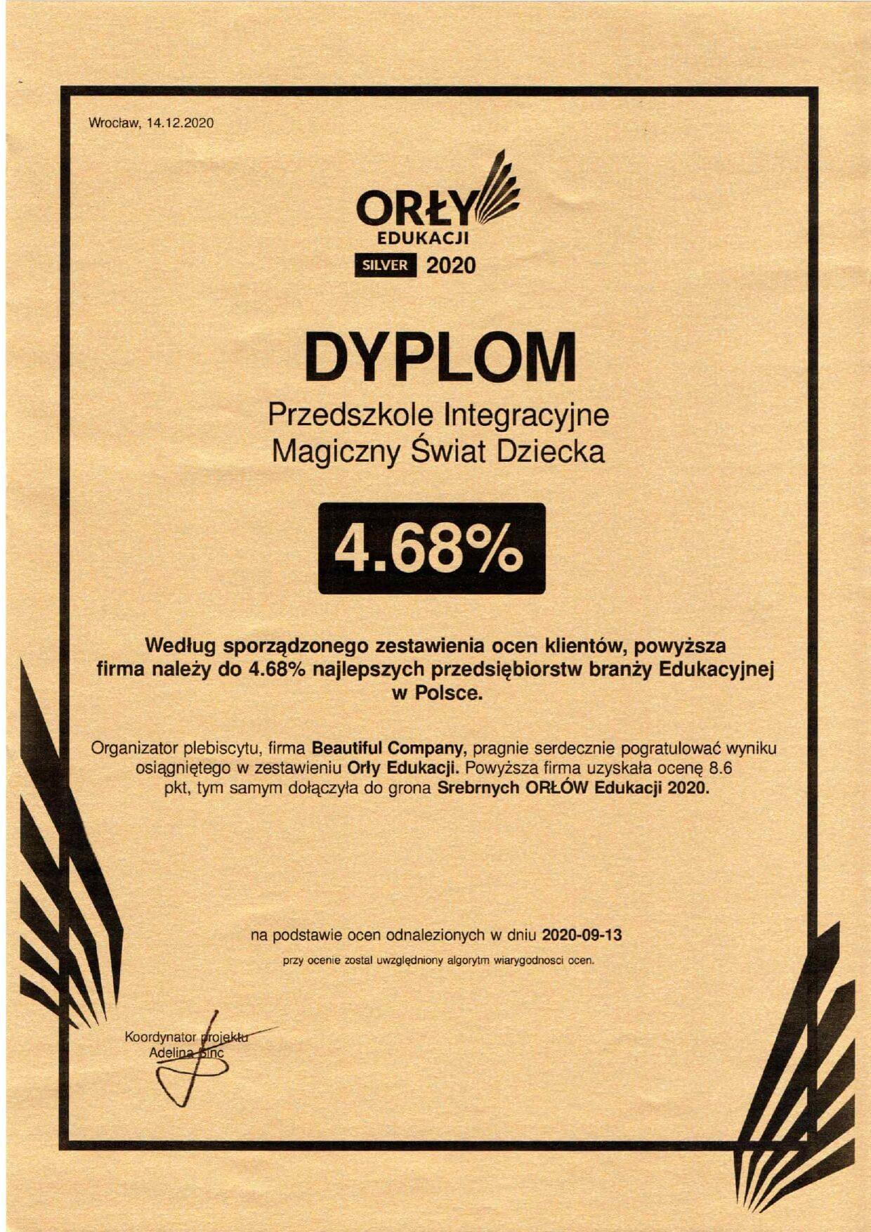 Certyfikat Orły Edukacji