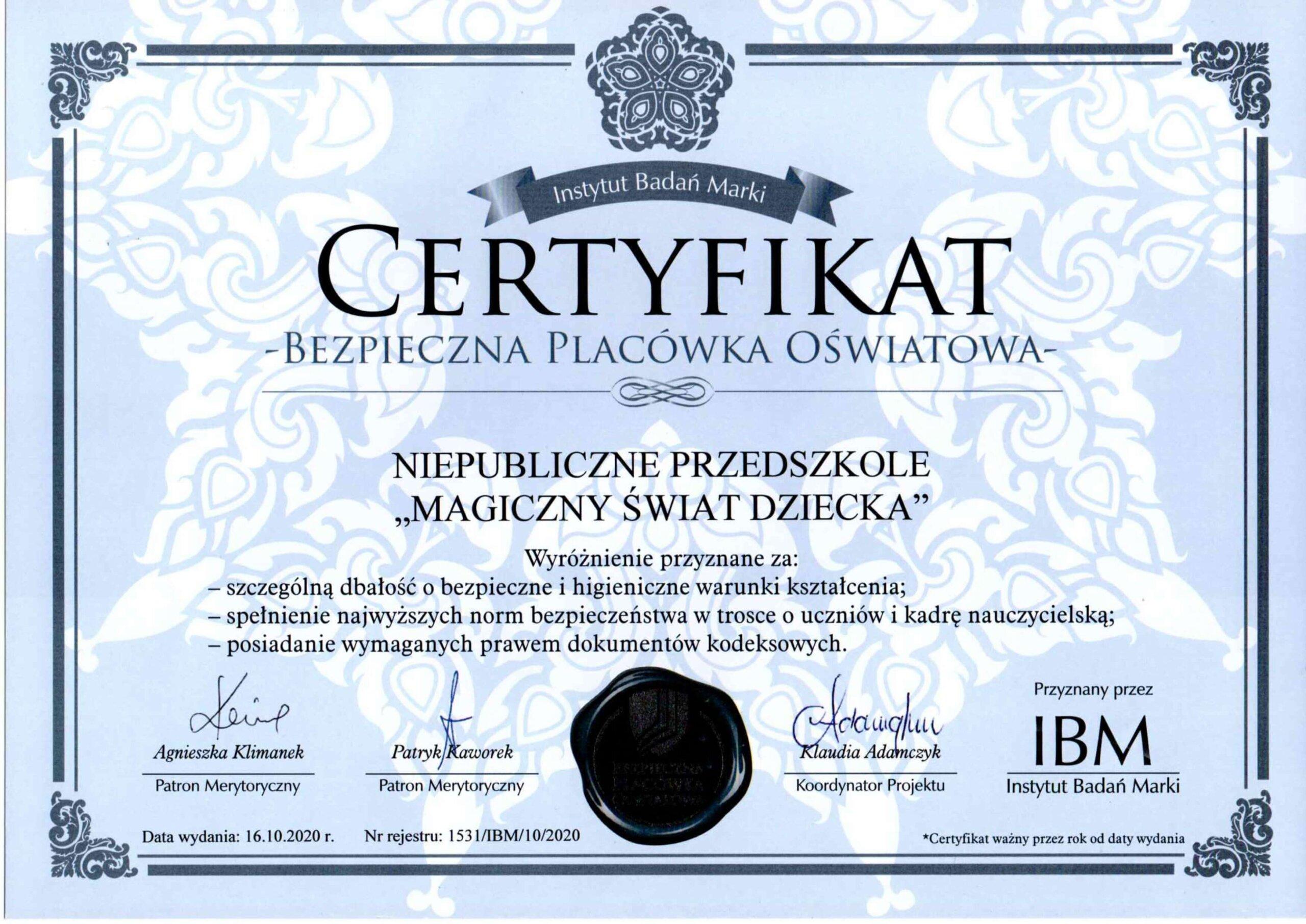 Certyfikat bezpieczeństwa